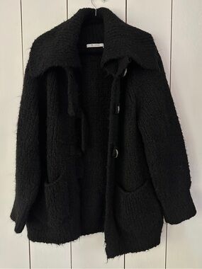 Monari Italia Chunky Sweater Coat Sz M Black Oversized Wool Mohair Blend
